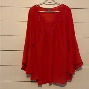 Coral Lace V-Neck Top